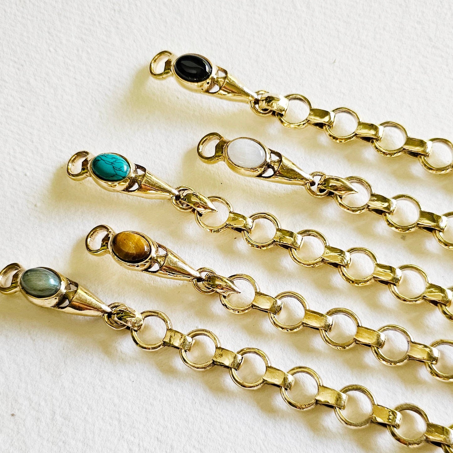 Brass Chain link chunky gemstone bracelet handmade