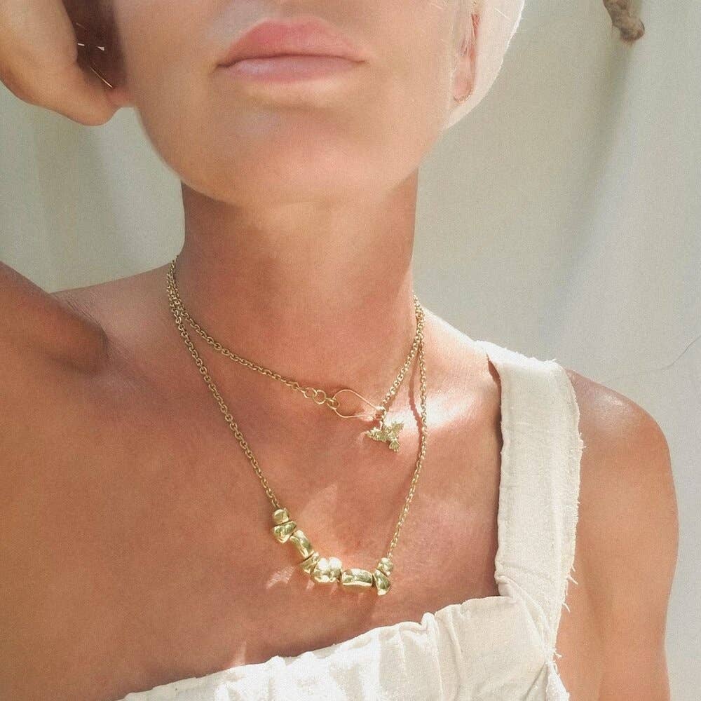 Bisjoux brass link Pebbles long Chain necklace owl charmn