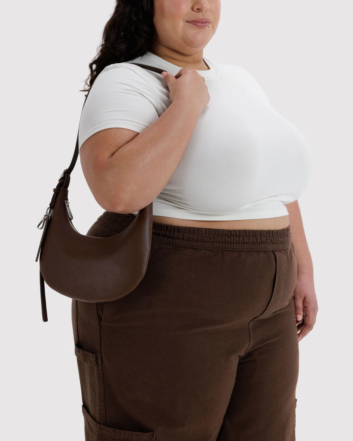 Small Recycled Leather Flat Crescent Bag