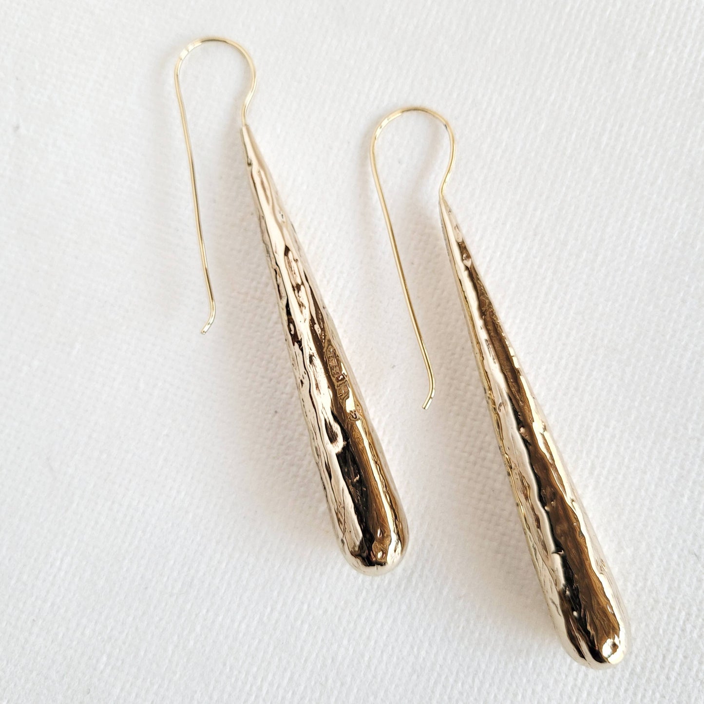 Handcrafted teardrop long pendant earrings organic designer