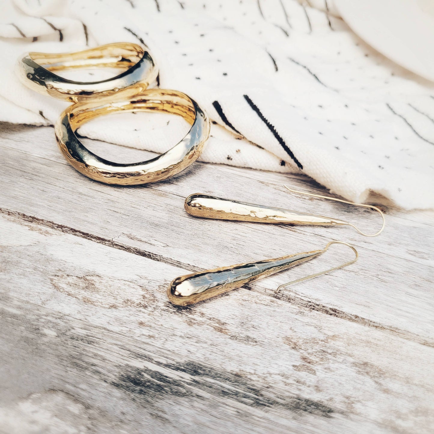 Handcrafted teardrop long pendant earrings organic designer