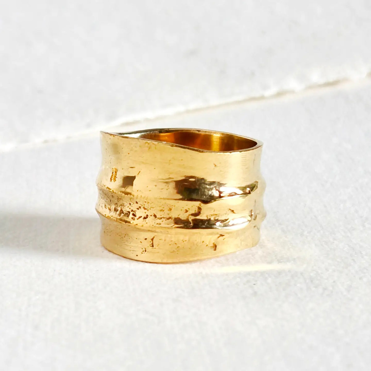 Brass Irregular Bark Organic Band Cigar Ring