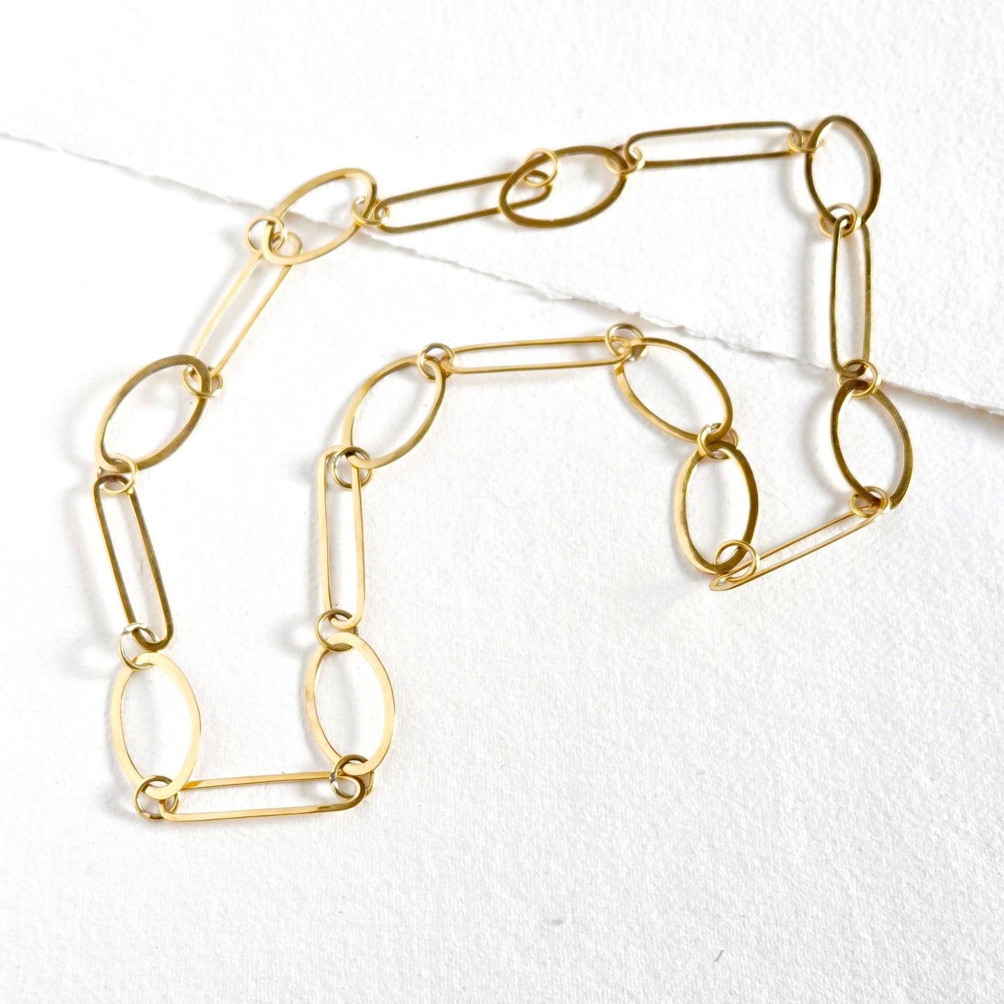 Brass Chain link necklace geometric oval handmade