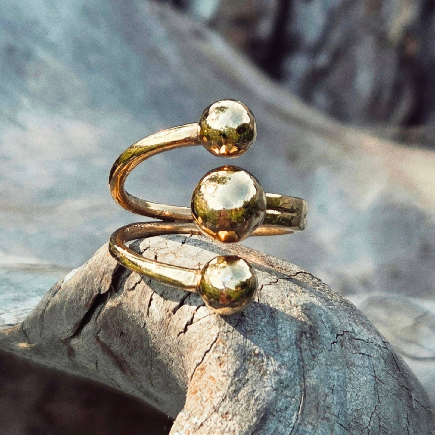 Brass 3 sphere adjustable handmade band ring