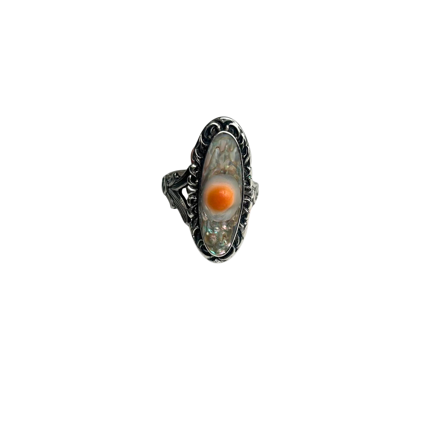 Art Nouveau Abalone Ring w Blister Pearl