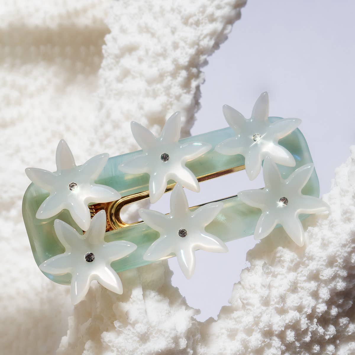Undine Lotus Flower Alligator Hair Clip in Seafoam and White