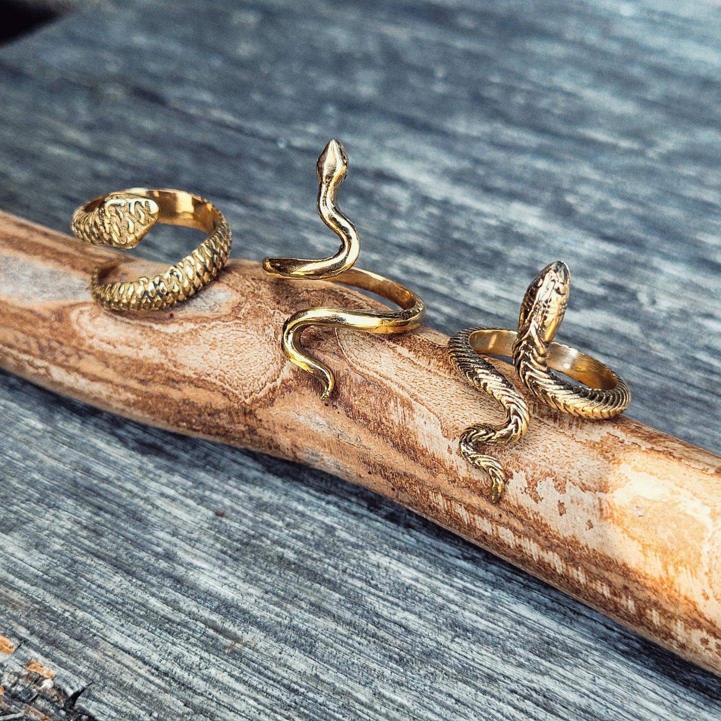 Brass snake serpent cobra ring adjustable 3 styles handmade