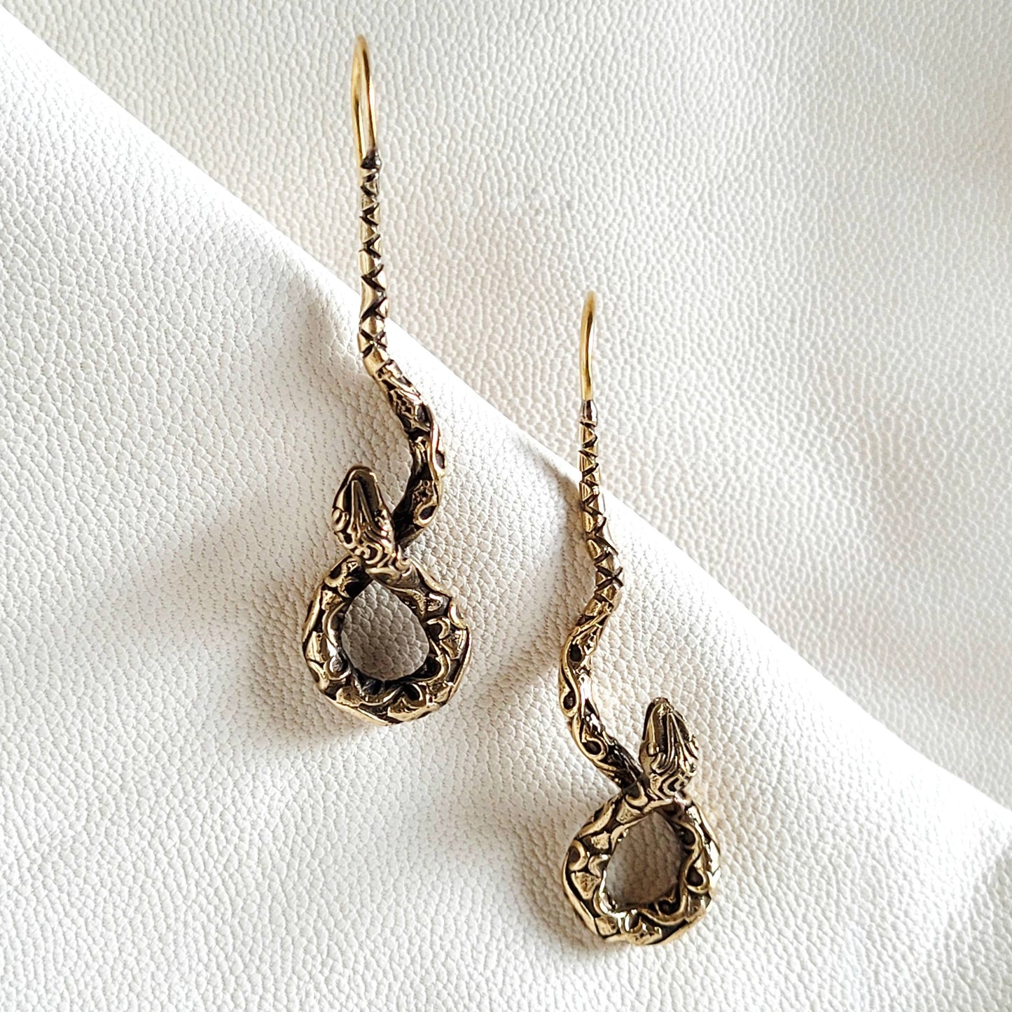 Brass serpent handmade swirl drop wire earrings