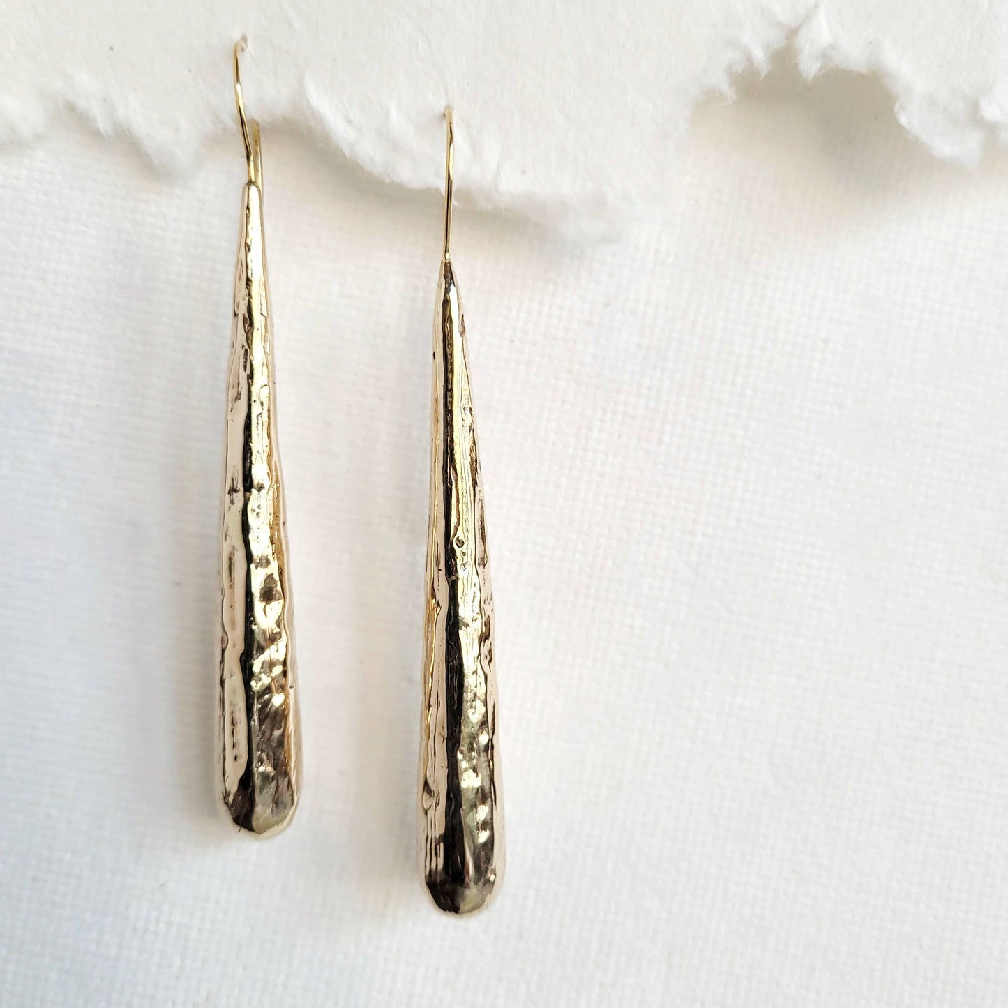 Handcrafted teardrop long pendant earrings organic designer