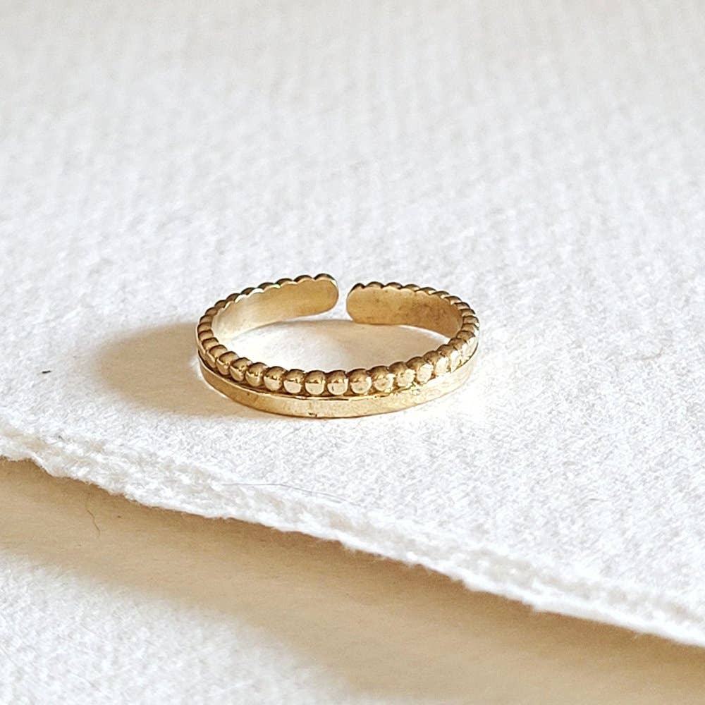 Brass seed delicate minimal gold band ring adjustable