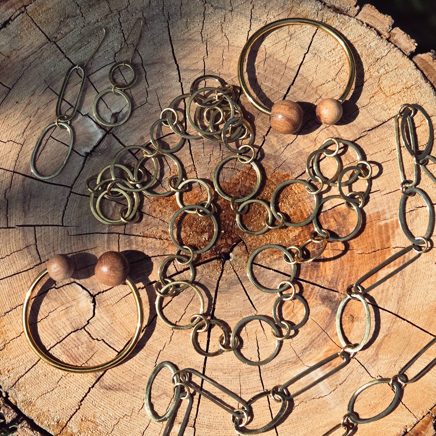 Brass Chain link necklace geometric oval handmade