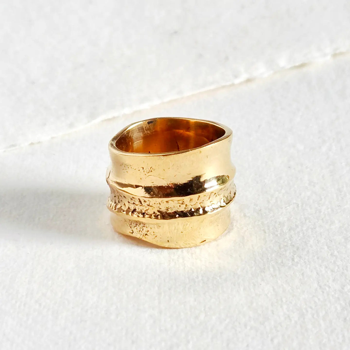 Brass Irregular Bark Organic Band Cigar Ring