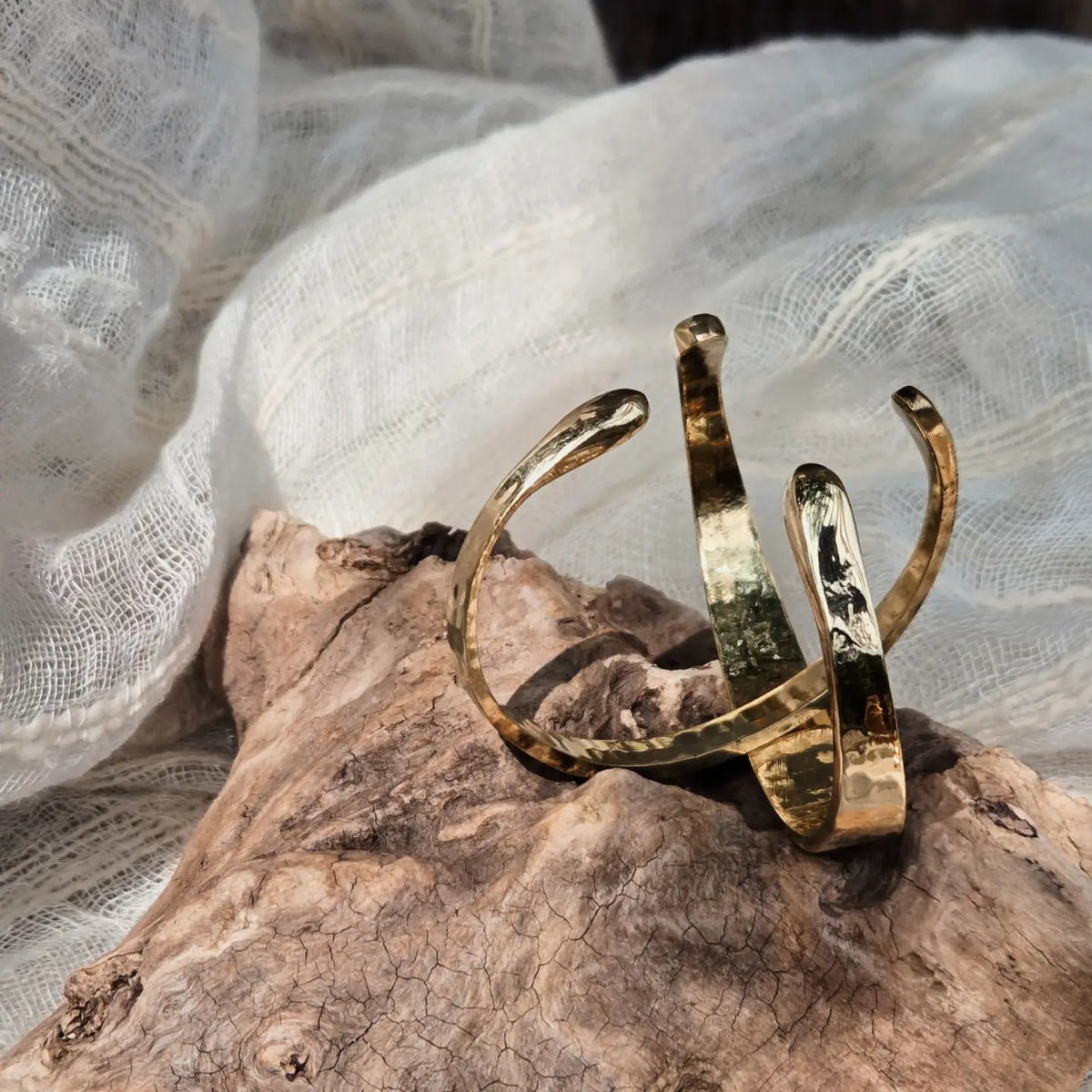 Brass Hammered Tuareg Band Cuff Bracelet Bangle - Small