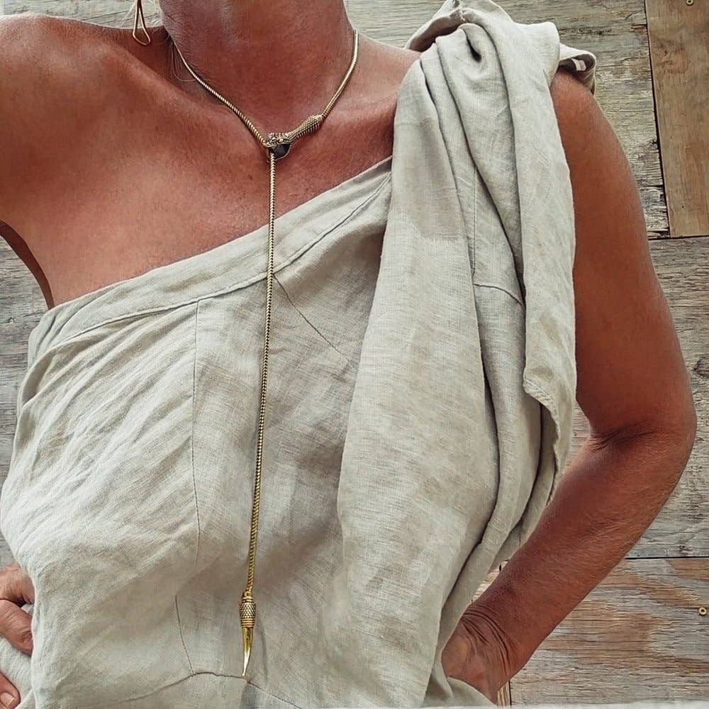 Brass snake chain serpent lariat long necklace
