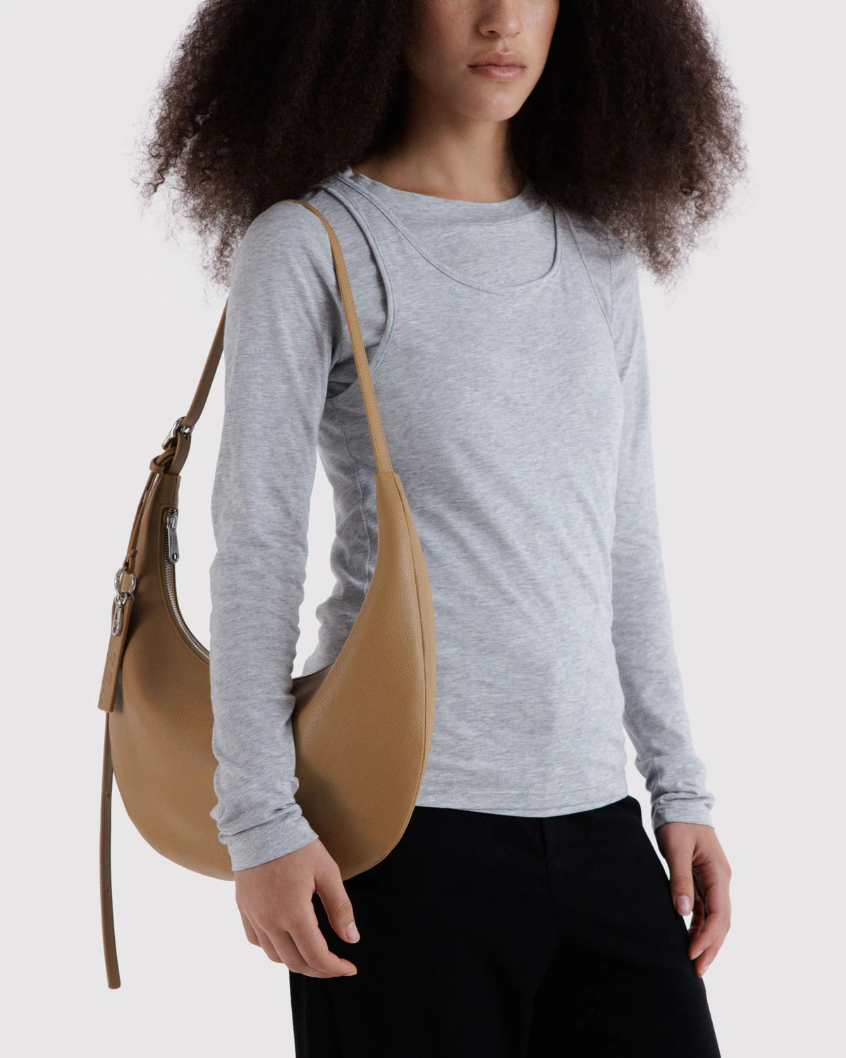 Medium Recycled Leather Flat Crescent Bag