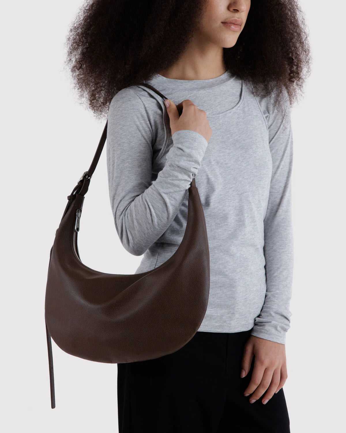 Medium Recycled Leather Flat Crescent Bag