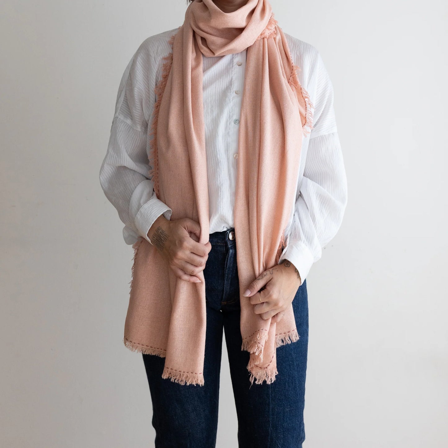 Ash Pink Silk Noil Wrap Scarf