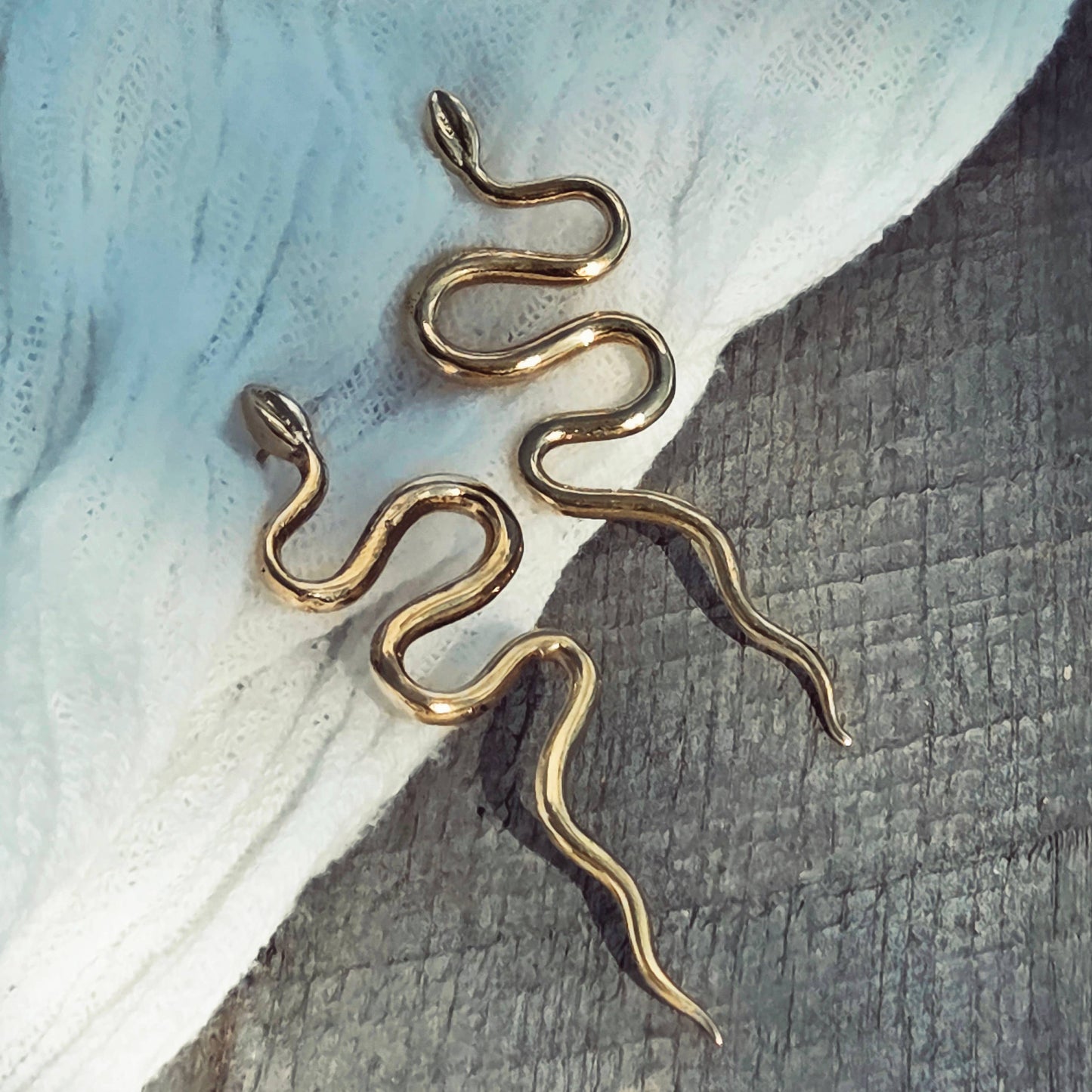 Brass or silver snake serpent handmade swirl drop earrings
