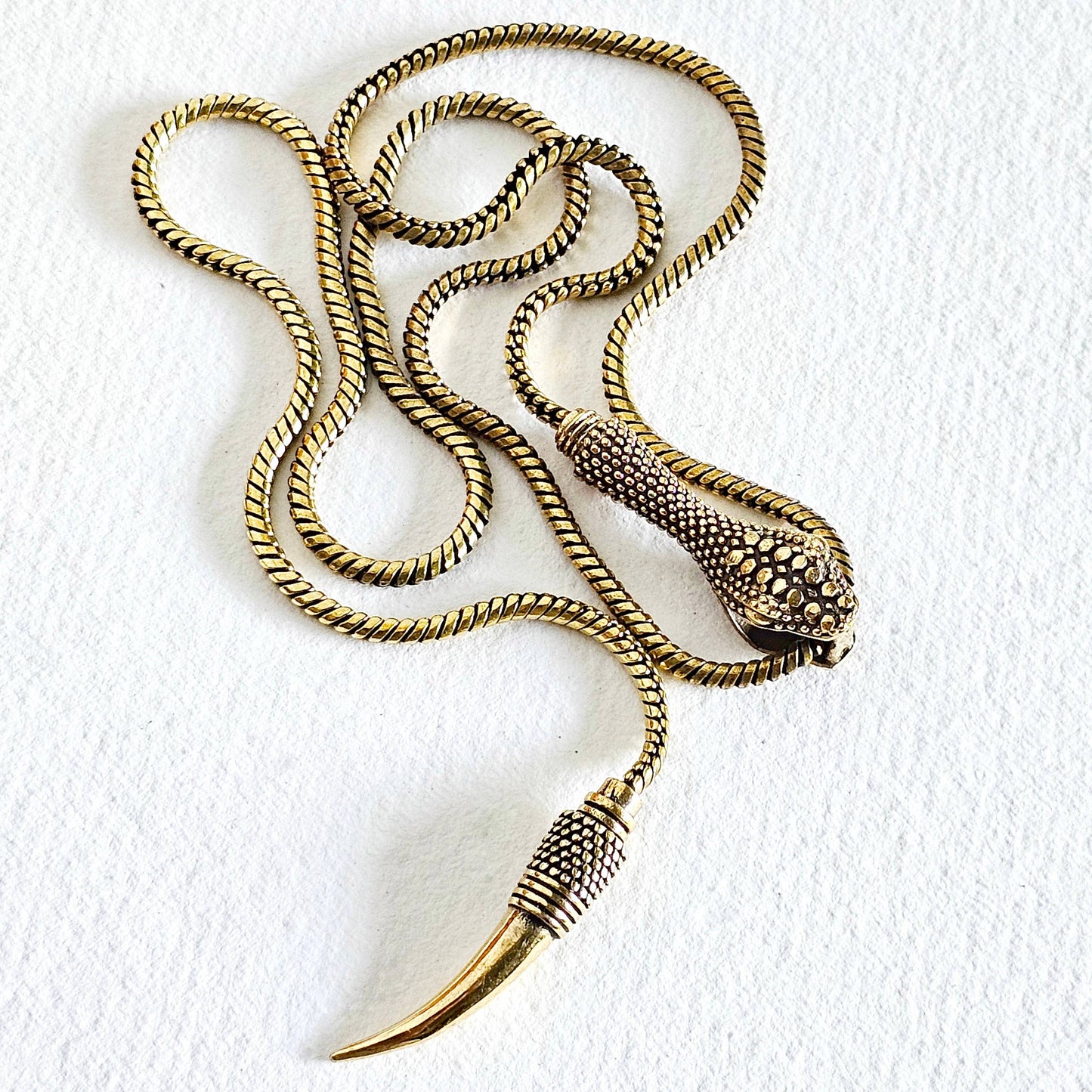 Brass snake chain serpent lariat long necklace