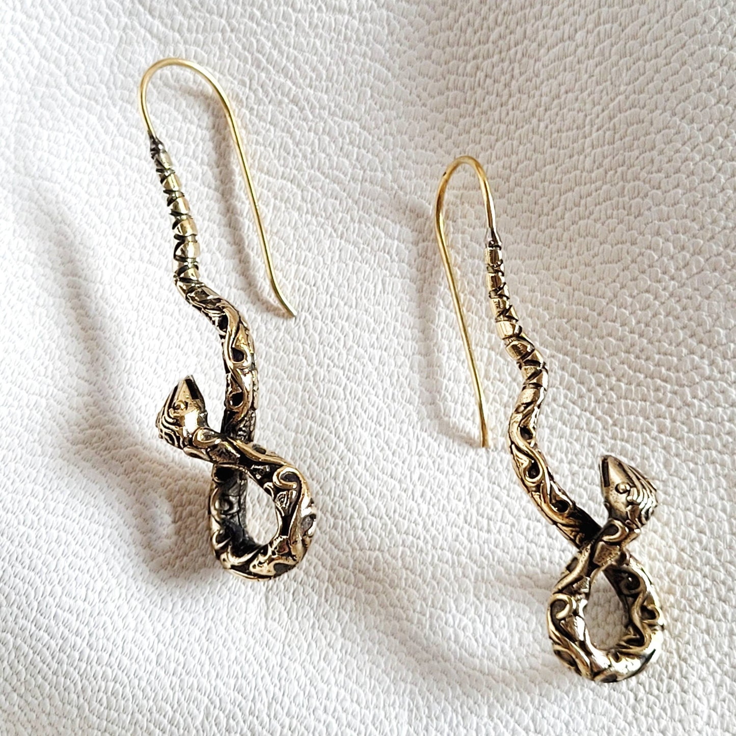 Brass serpent handmade swirl drop wire earrings