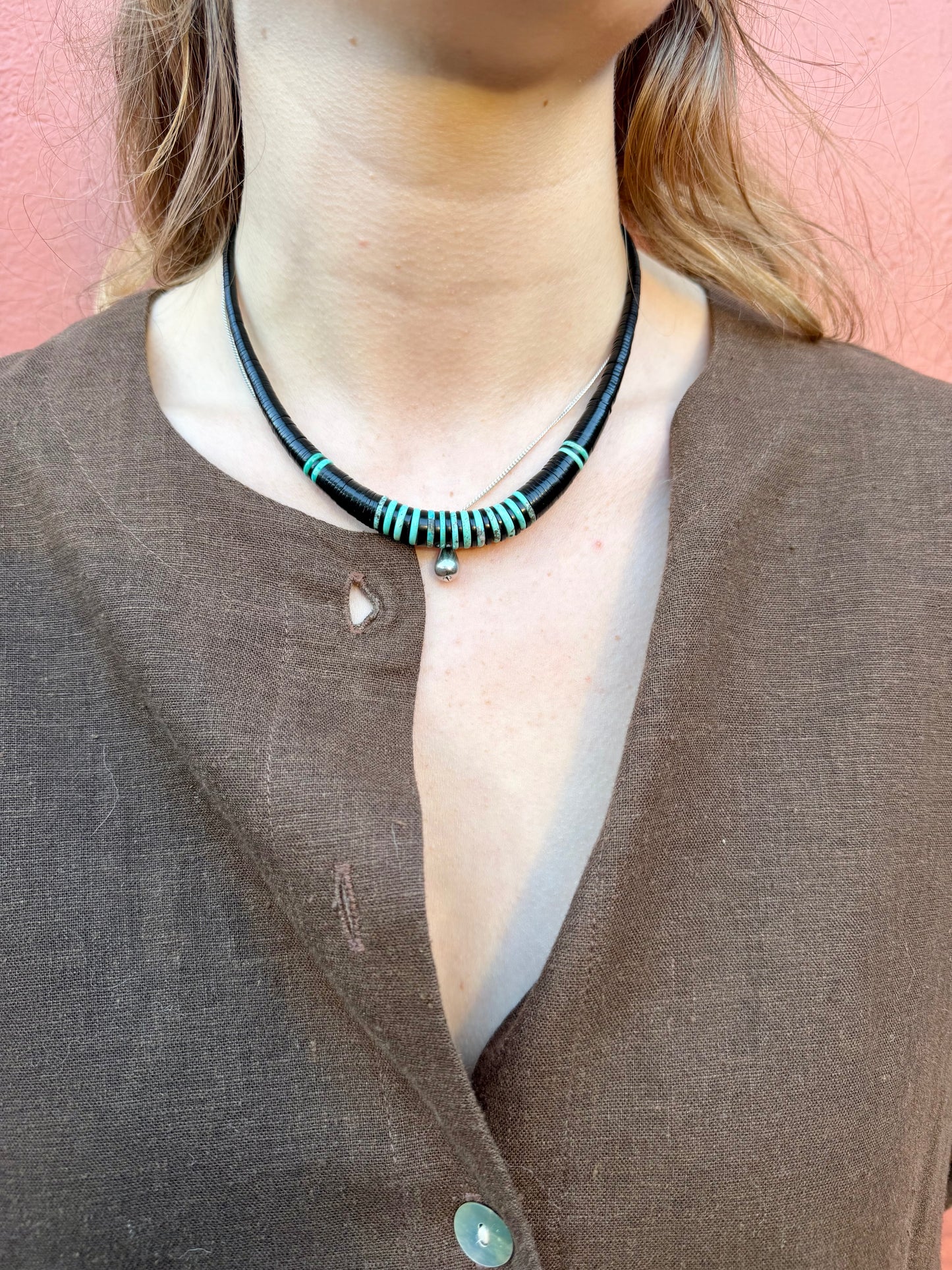 Turquoise & Black Jet Heishi Bead Necklace SDP Kewa