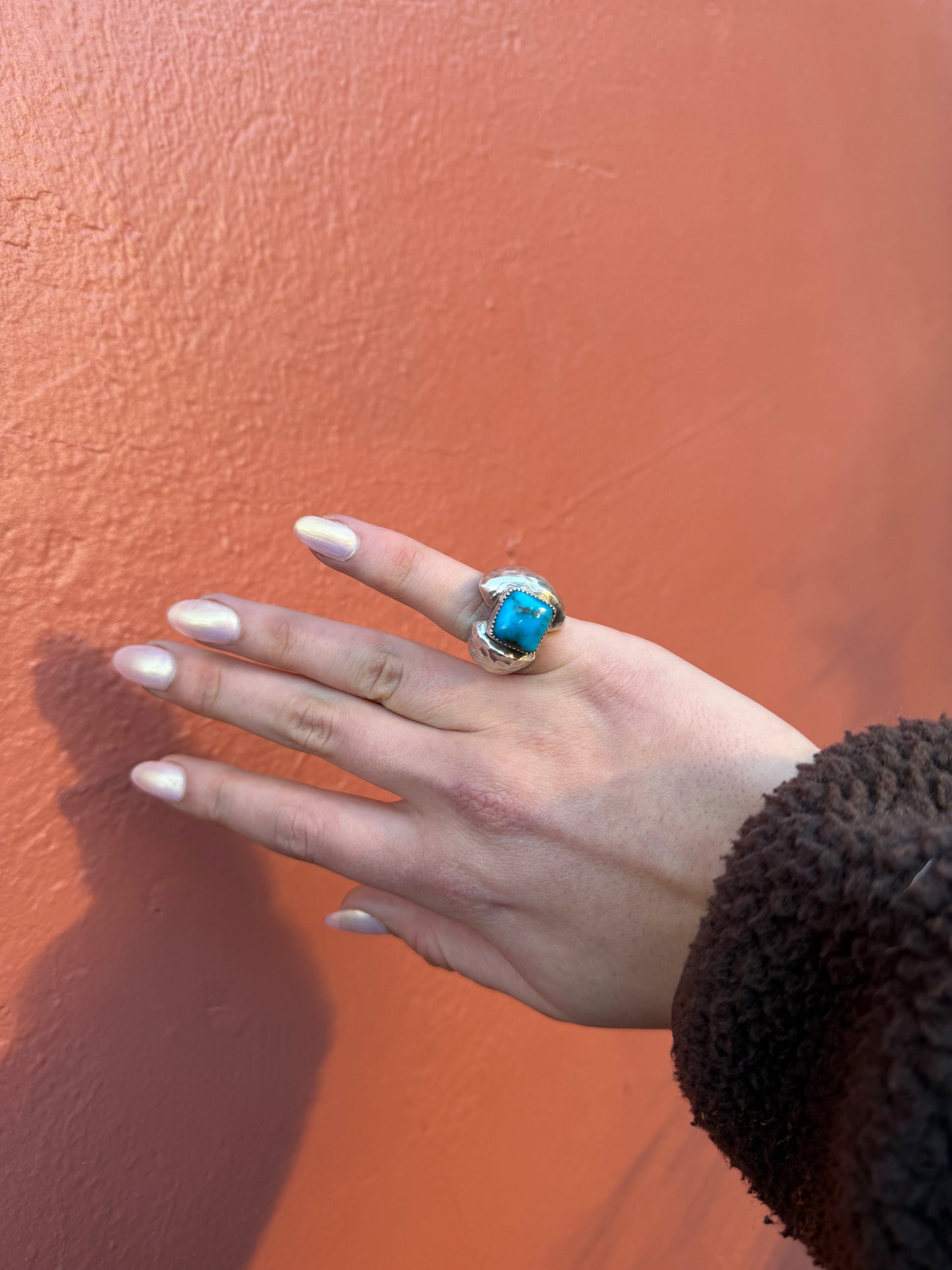 Hammered Silver Turquoise Ring