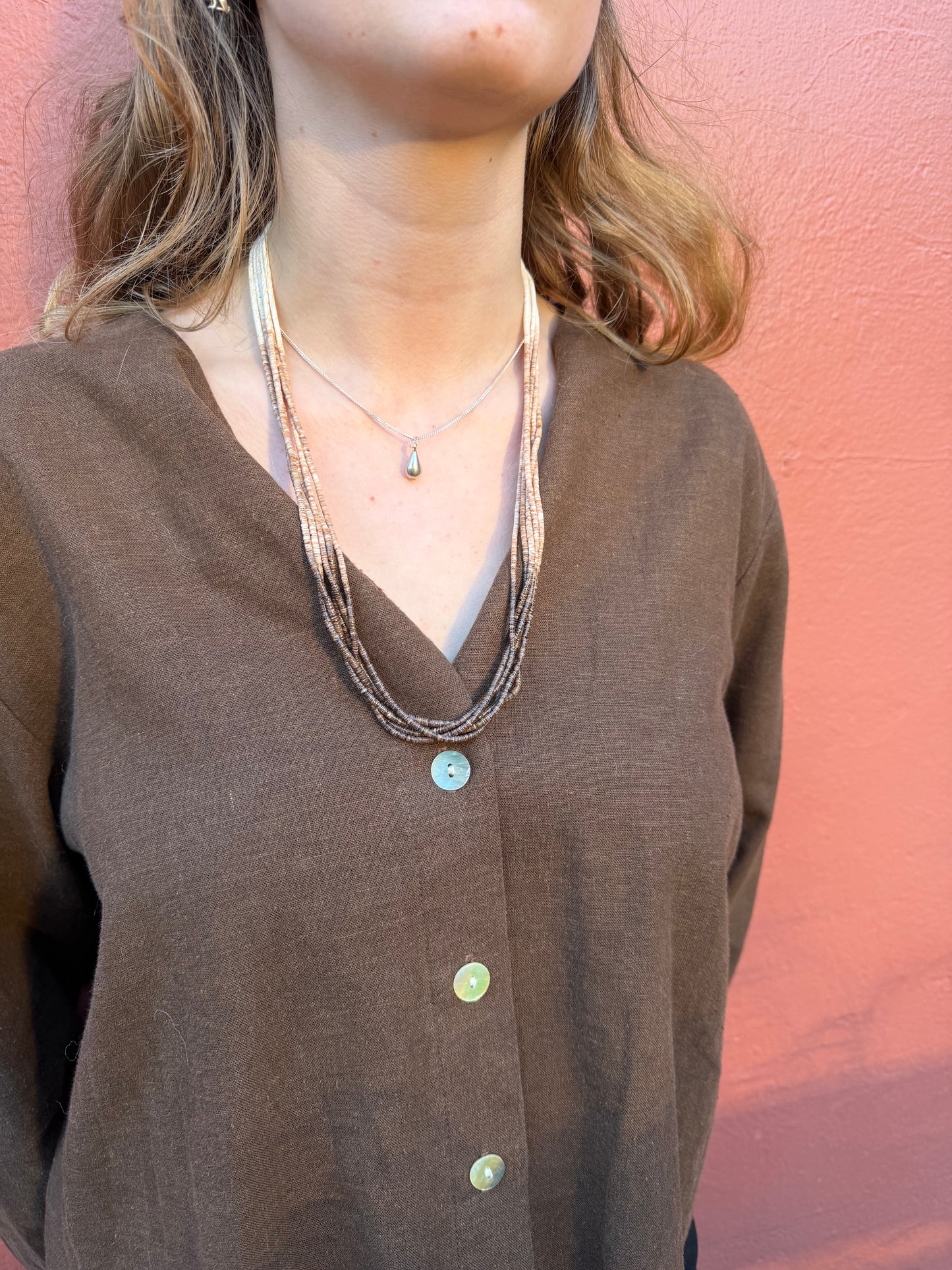 White & Brown Mini Heishi 10 Strand Necklace SDP