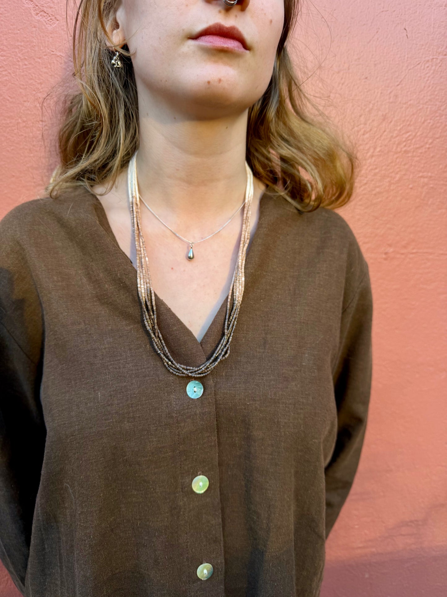 White & Brown Mini Heishi 10 Strand Necklace SDP