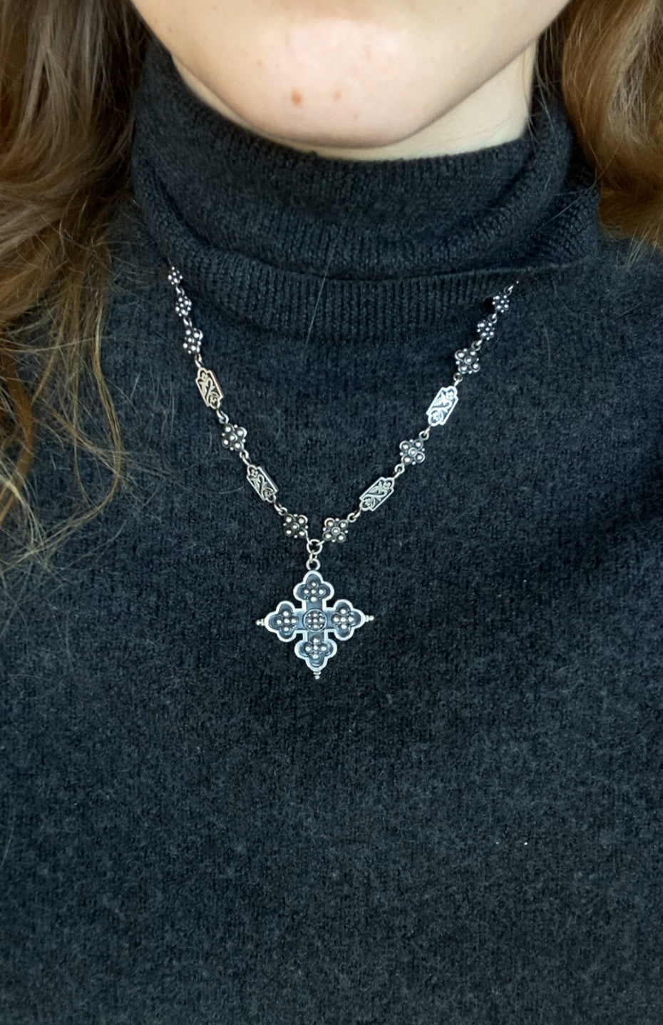 Byzantine Bottony Sterling Cross Necklace