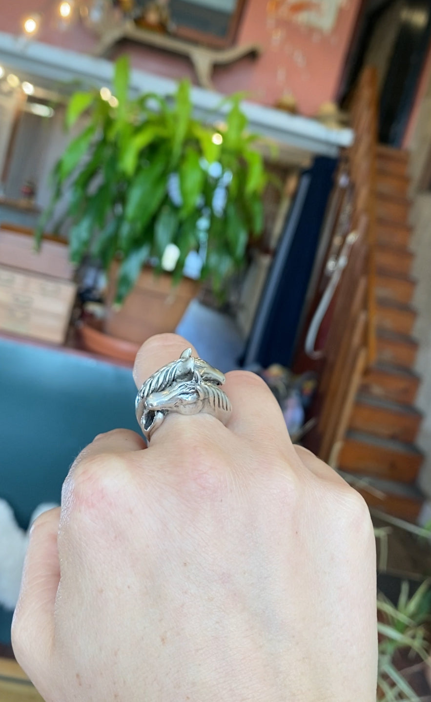 Vintage Ouroboros Double Horse Head Ring