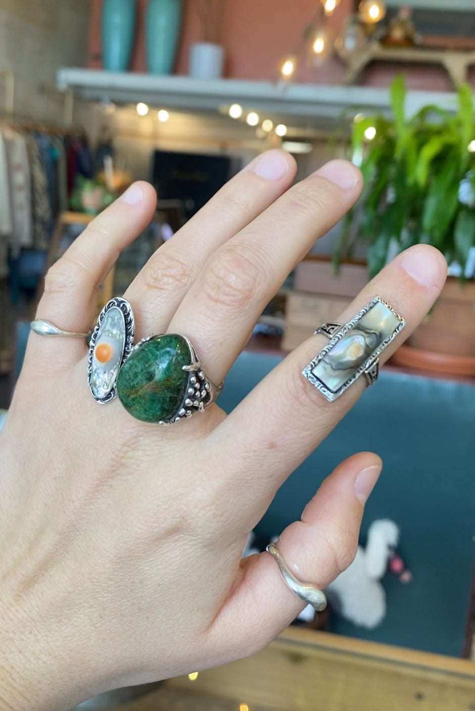 Art Nouveau Abalone Ring w Blister Pearl