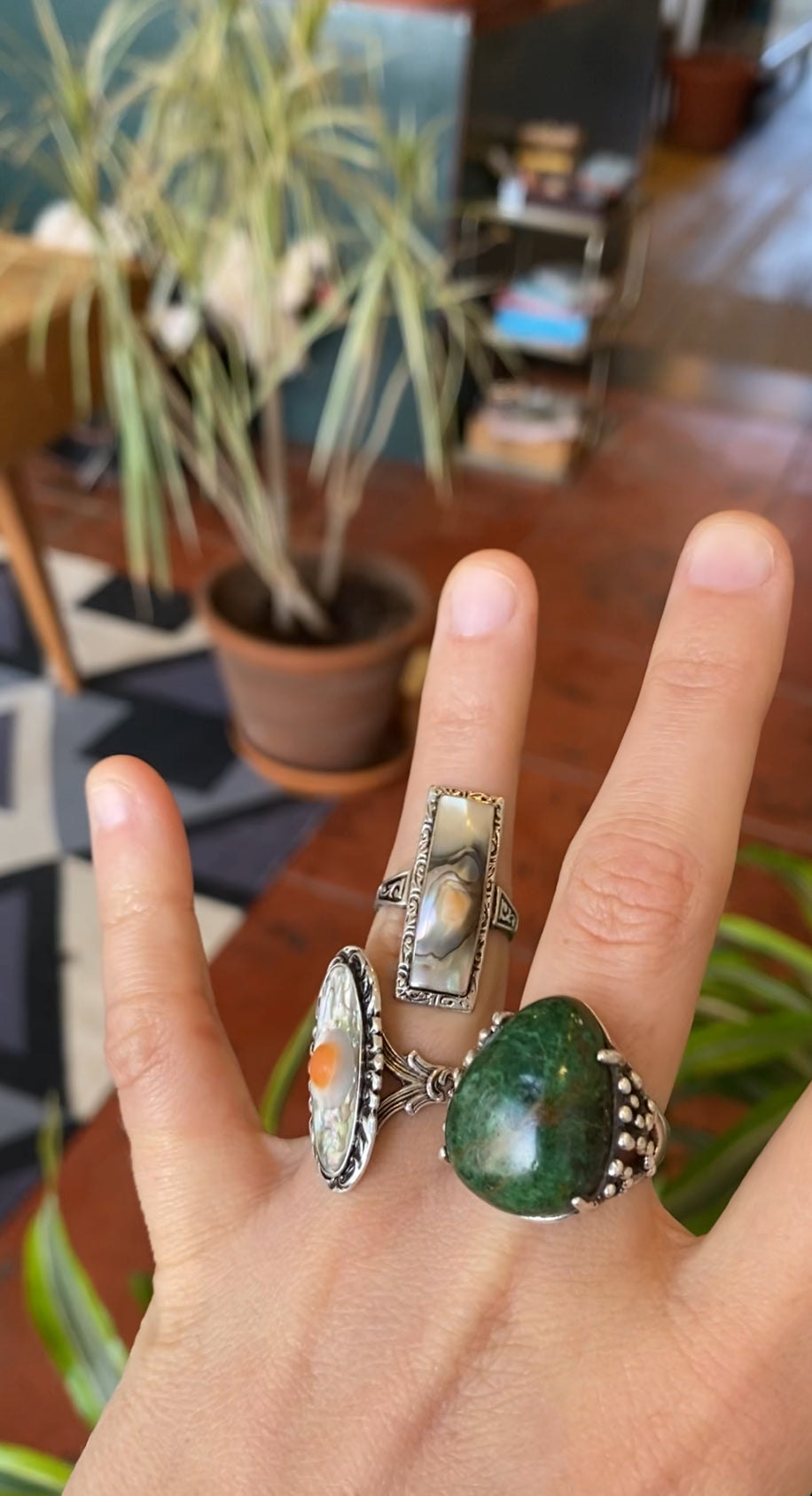 Large Teardrop Jasper Ring w Studs