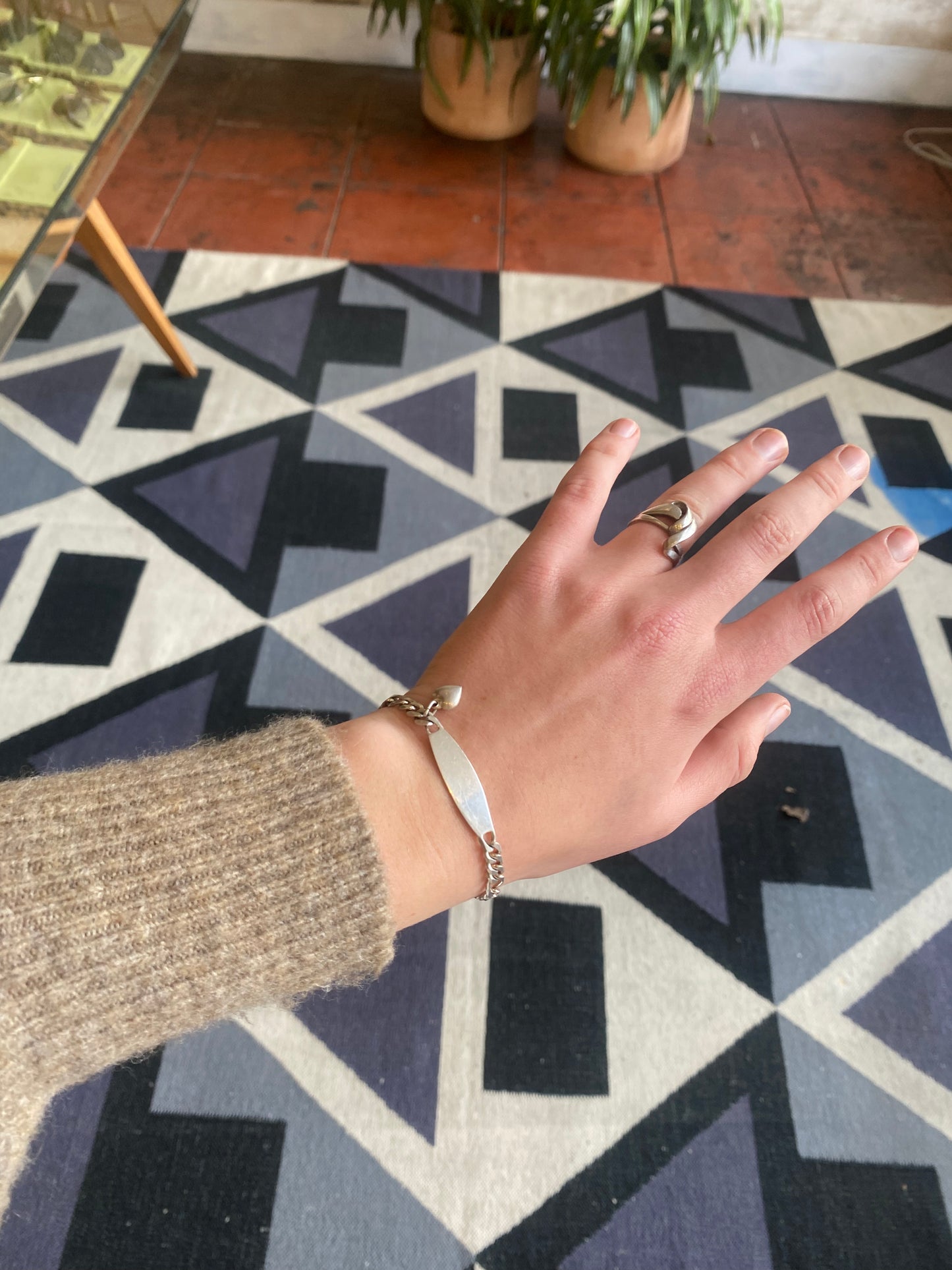 Vintage Delicate ID Bracelet with Heart Charm