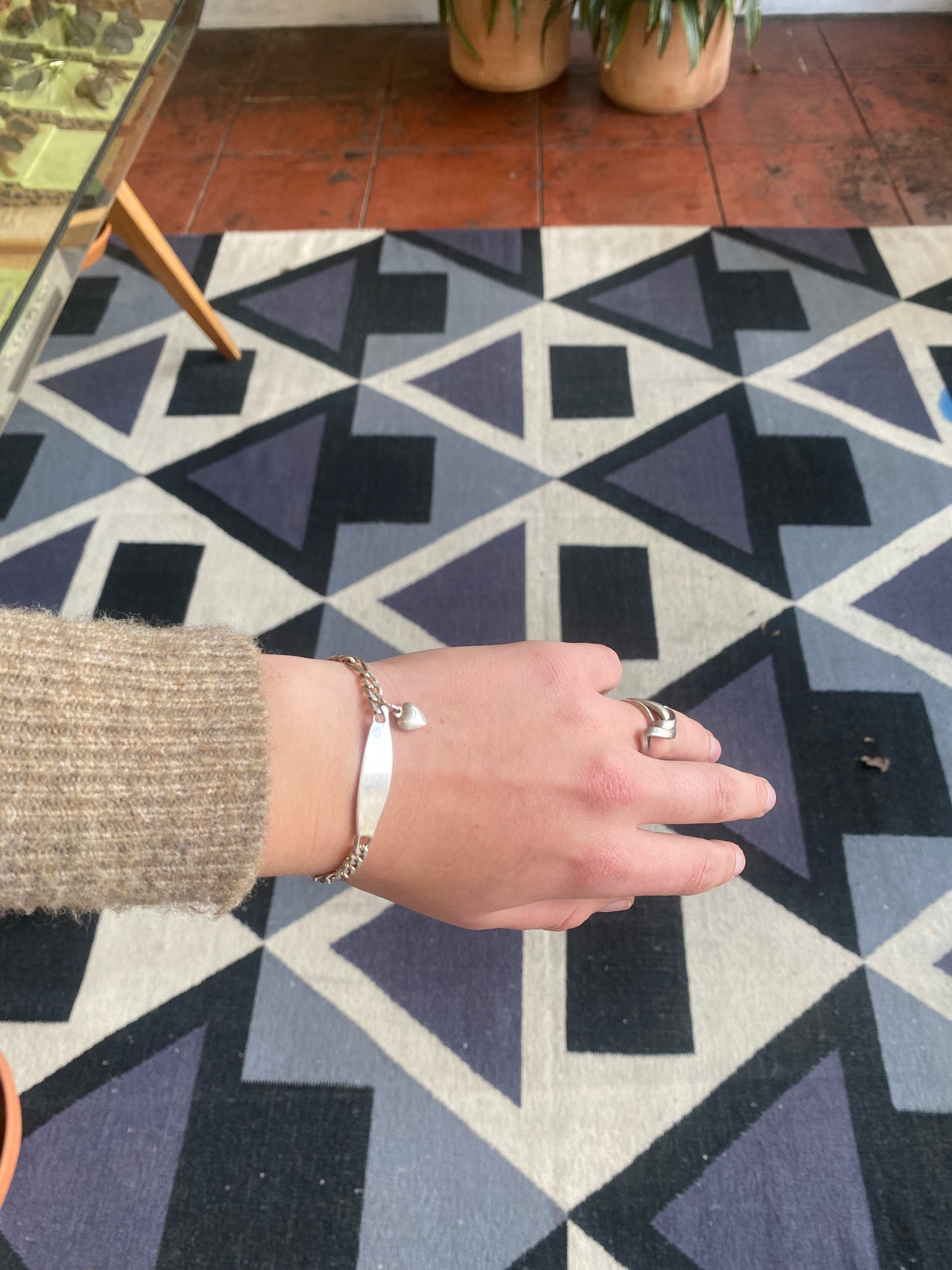 Vintage Delicate ID Bracelet with Heart Charm