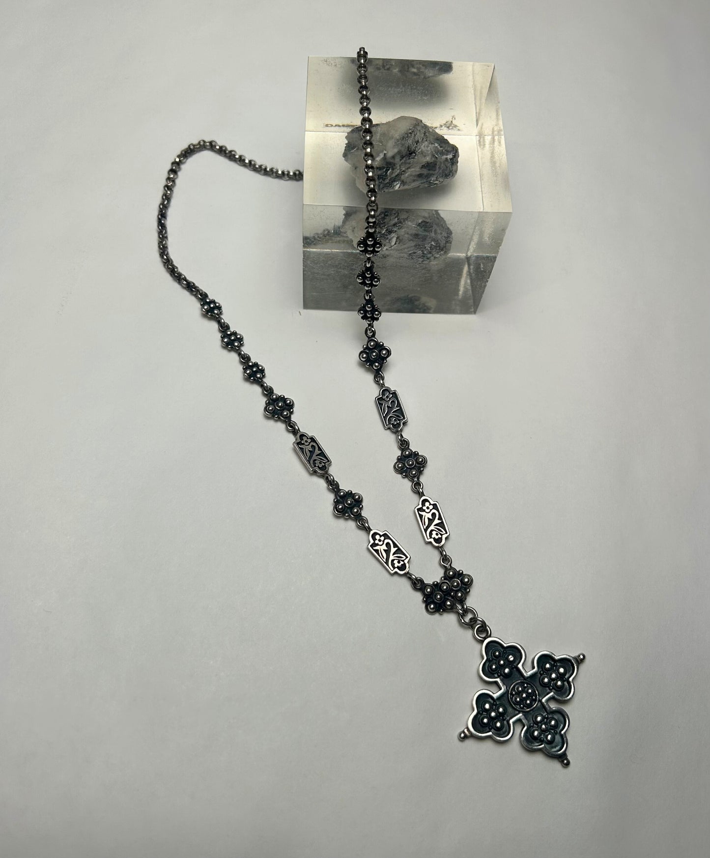 Byzantine Bottony Sterling Cross Necklace