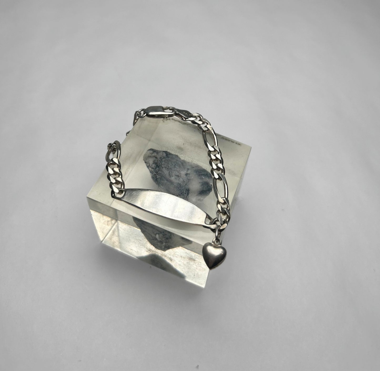 Vintage Delicate ID Bracelet with Heart Charm