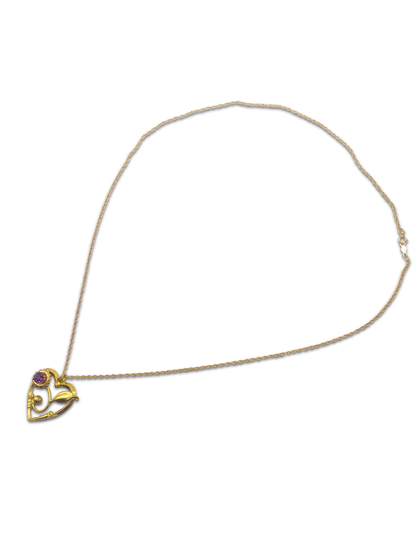 20" 14K Gold Chain with Heart and Flower Pendant