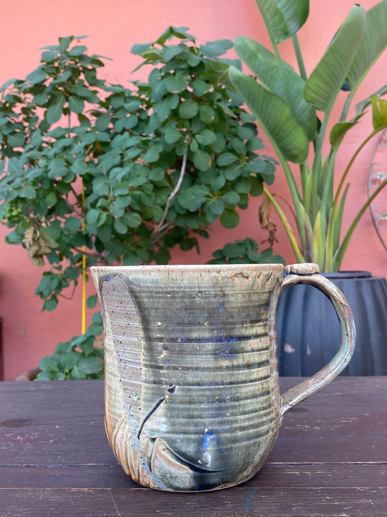 Green and Beige Vase With Handle