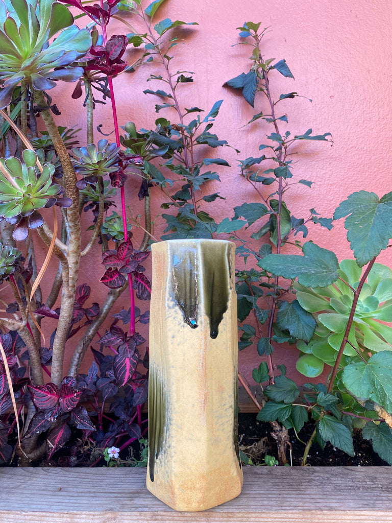 Tan and Green Cylindrical Vase