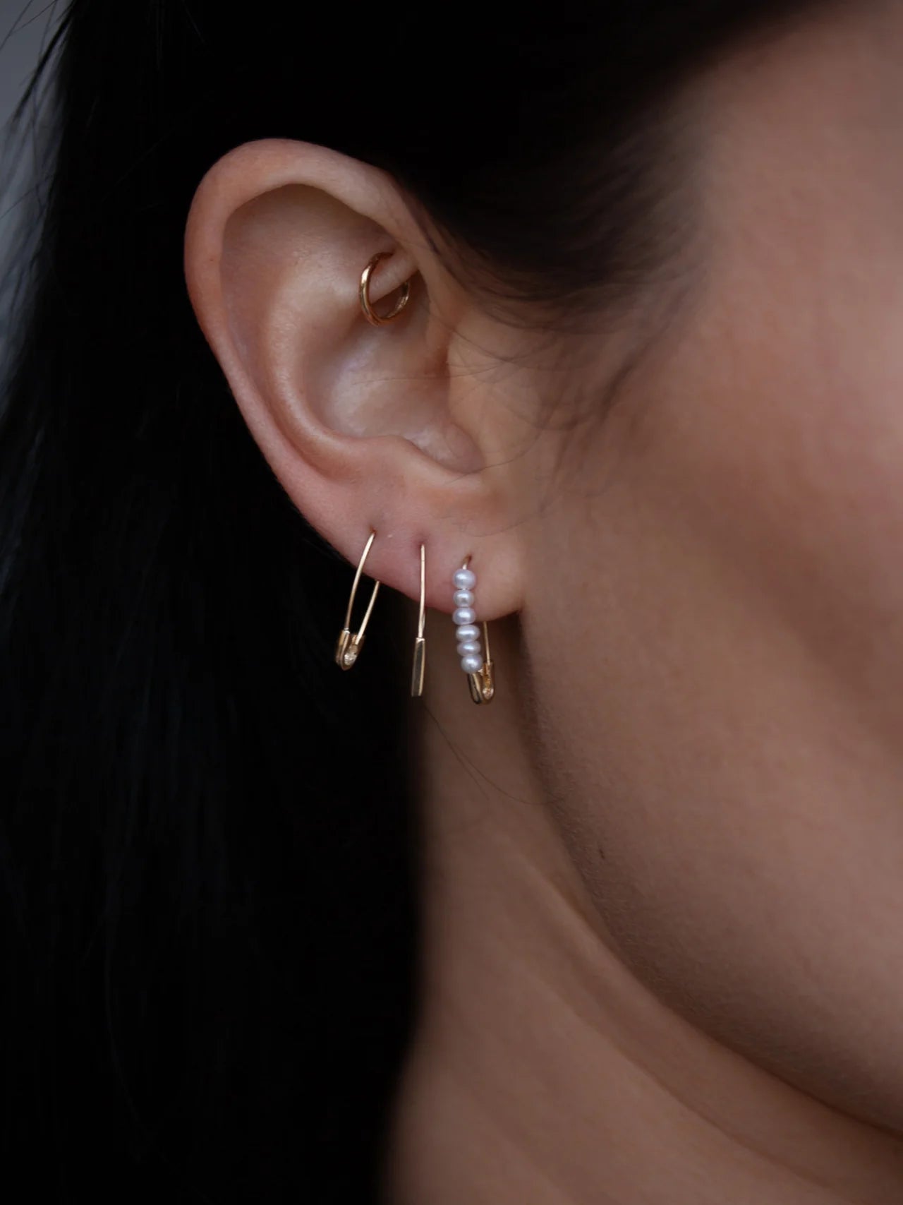 Mini Safety Pin Earrings 14K