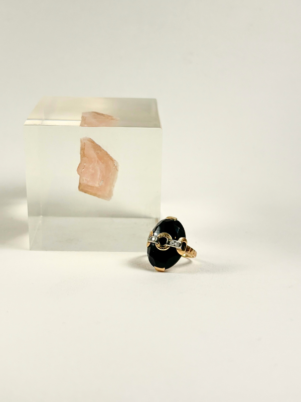 14K Onyx Ring with Diamond Chain Accenting