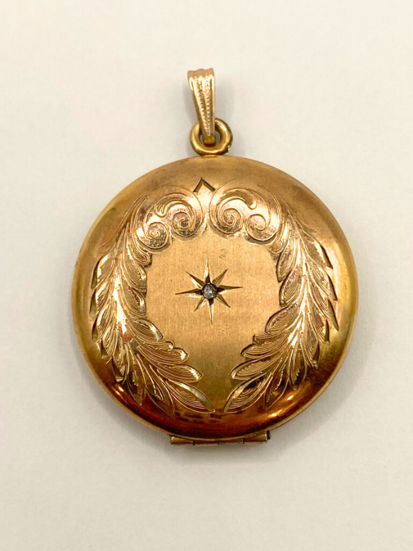 Victorian Gold Fill Locket with Diamond Star and Wreath