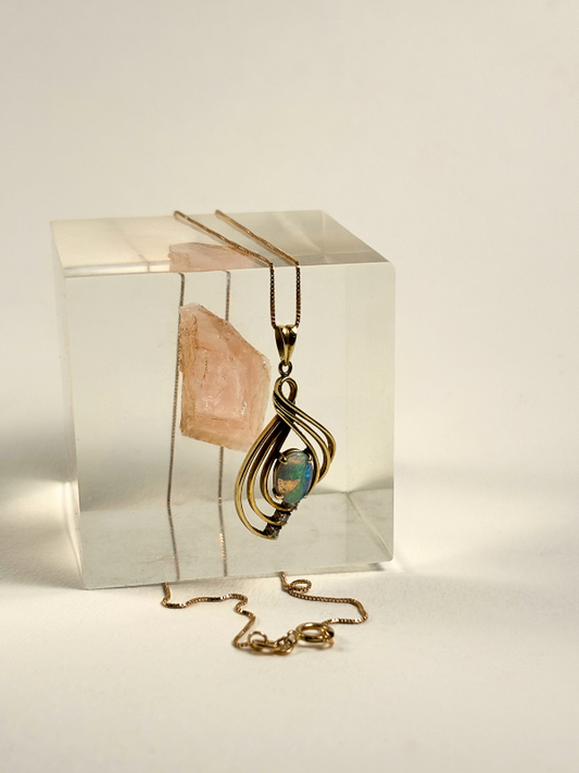 Opal and Diamond Pendant with 16” 14K Box Chain