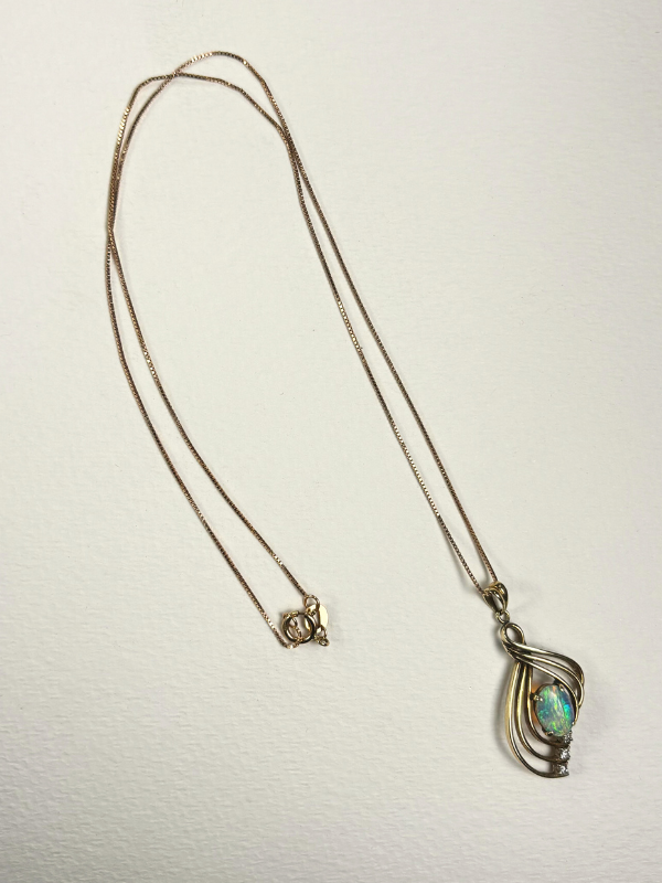 Opal and Diamond Pendant with 16” 14K Box Chain