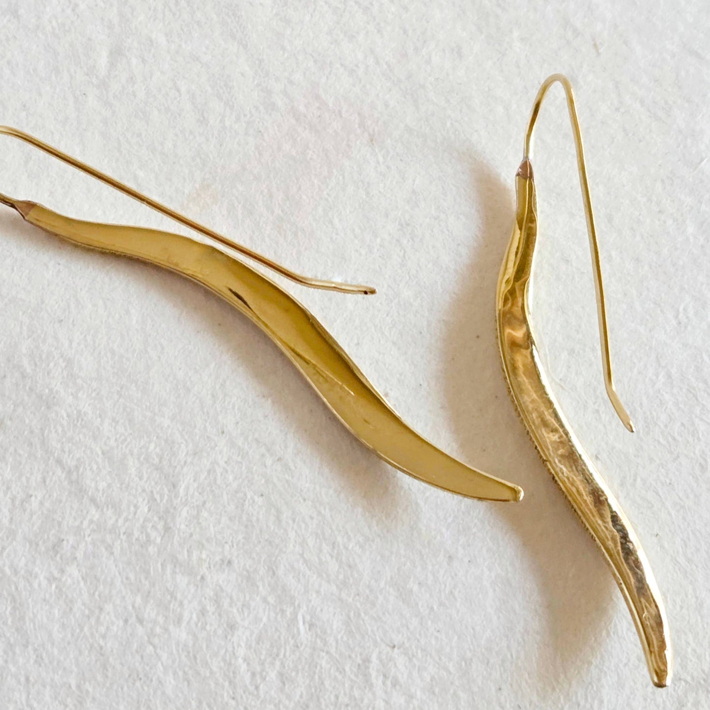 Brass leaf smooth modern elegant swerve earrings