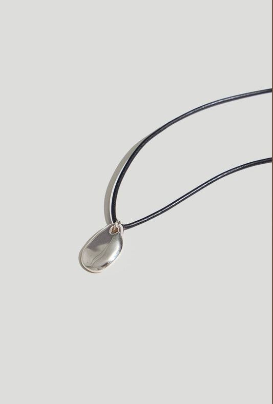 Small Pebble Pendant Necklace Sterling Silver Cord