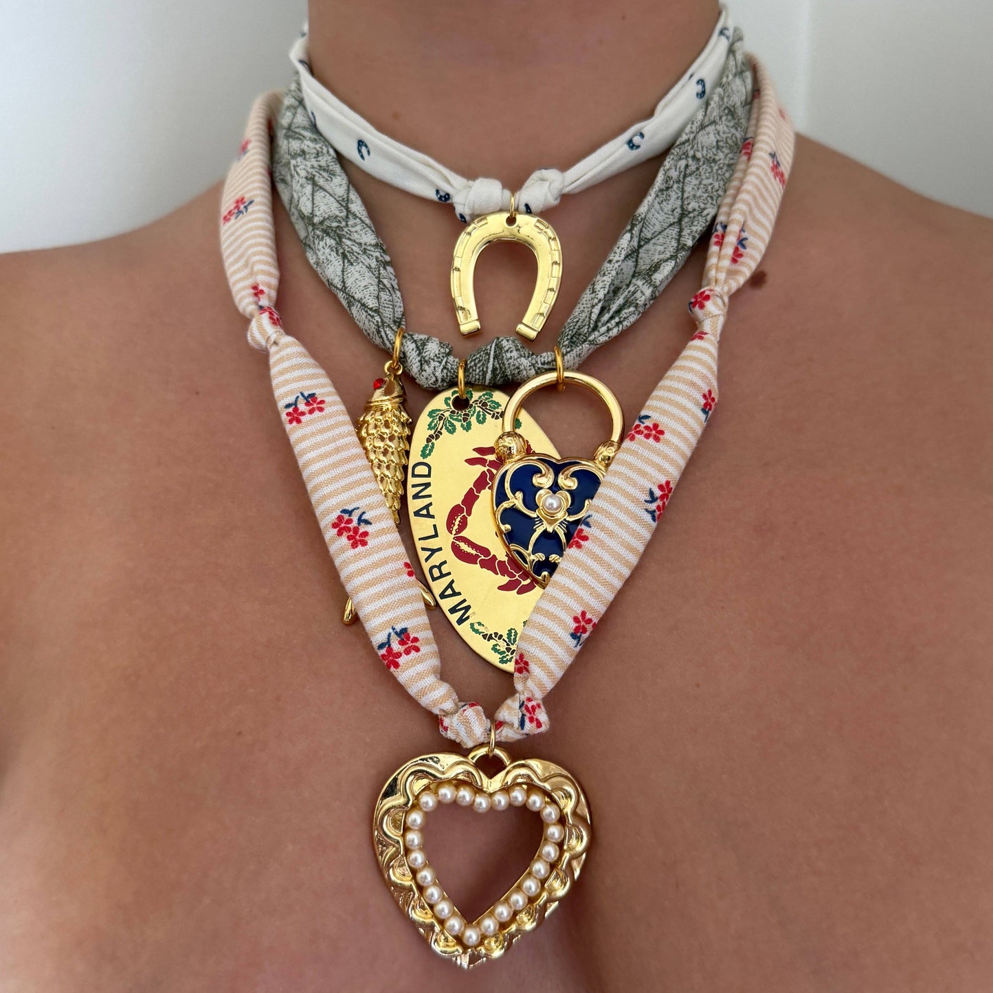 Flower Hearts Fabric Necklace