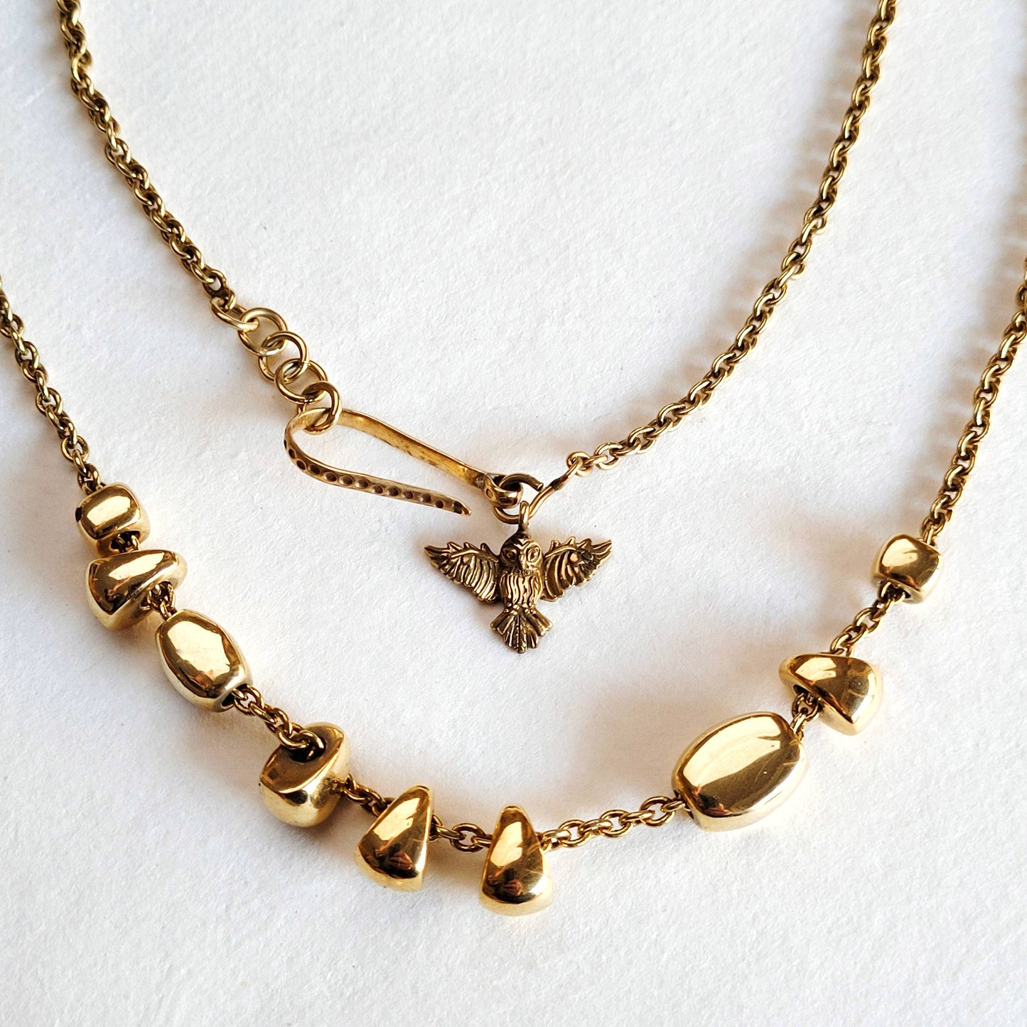 Bisjoux brass link Pebbles long Chain necklace owl charmn