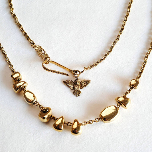 Bisjoux brass link Pebbles long Chain necklace owl charmn