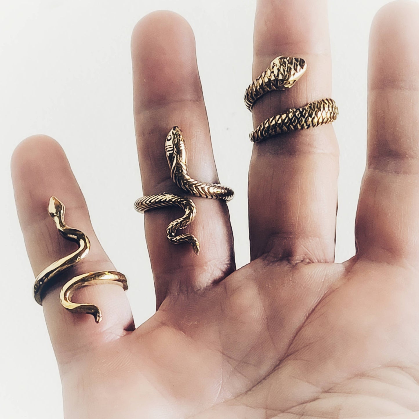 Brass snake serpent cobra ring adjustable 3 styles handmade